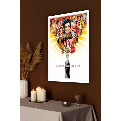Quadro Decorativo Coca-cola Garrafa e Mulheres - 70x50cm:moldura Branca