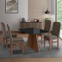 Ver imagem 1 de Conjunto Sala de Jantar Mesa 90x120cm T Vidro com 4 Cadeiras Madeira Maciça Tecido Joli