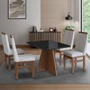 Ver imagem 1 de Conjunto Sala de Jantar Mesa 90x120cm T Vidro com 4 Cadeiras Madeira Maciça Tecido Joli Cinza/Tabaco/Preto