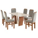 Ver imagem 2 de Conjunto Sala de Jantar Mesa 90x160cm T Vidro com 6 Cadeiras Madeira Maciça Tecido Joli Off White/Canela/Creme