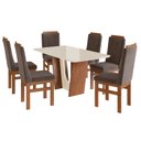 Ver imagem 2 de Conjunto Sala de Jantar Mesa 90x160cm T Vidro com 6 Cadeiras Madeira Maciça Tecido Joli Marrom/Canela/Off White