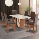Ver imagem 1 de Conjunto Sala de Jantar Mesa 90x160cm T Vidro com 6 Cadeiras Madeira Maciça Tecido Joli Marrom/Canela/Off White