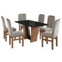 Ver imagem 2 de Conjunto Sala de Jantar Mesa 90x160cm T Vidro com 6 Cadeiras Madeira Maciça Tecido Joli Marrom/Canela/Preto/Creme