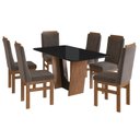 Ver imagem 2 de Conjunto Sala de Jantar Mesa 90x160cm T Vidro com 6 Cadeiras Madeira Maciça Tecido Joli Marrom/Canela/Preto