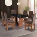 Ver imagem 1 de Conjunto Sala de Jantar Mesa 90x160cm T Vidro com 6 Cadeiras Madeira Maciça Tecido Joli Marrom/Canela/Preto