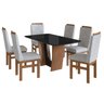 Conjunto Sala de Jantar Mesa 90x160cm T Vidro com 6 Cadeiras Madeira Maciça Tecido Joli - 2