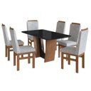 Ver imagem 2 de Conjunto Sala de Jantar Mesa 90x160cm T Vidro com 6 Cadeiras Madeira Maciça Tecido Joli Marrom/Canela/Cinza/Preto
