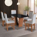 Ver imagem 1 de Conjunto Sala de Jantar Mesa 90x160cm T Vidro com 6 Cadeiras Madeira Maciça Tecido Joli Marrom/Canela/Cinza/Preto