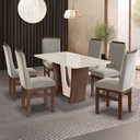 Ver imagem 1 de Conjunto Sala de Jantar Mesa 90x160cm T Vidro com 6 Cadeiras Madeira Maciça Tecido Joli Marrom/Tabaco/Off White/Creme