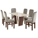 Ver imagem 2 de Conjunto Sala de Jantar Mesa 90x160cm T Vidro com 6 Cadeiras Madeira Maciça Tecido Joli Marrom/Tabaco/Off White/Creme