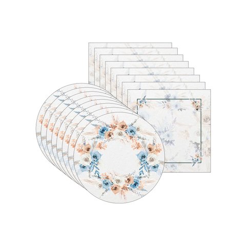 Kit Sousplat + Guardanapo Boho Azul/ambar - 8 Peças - com Base