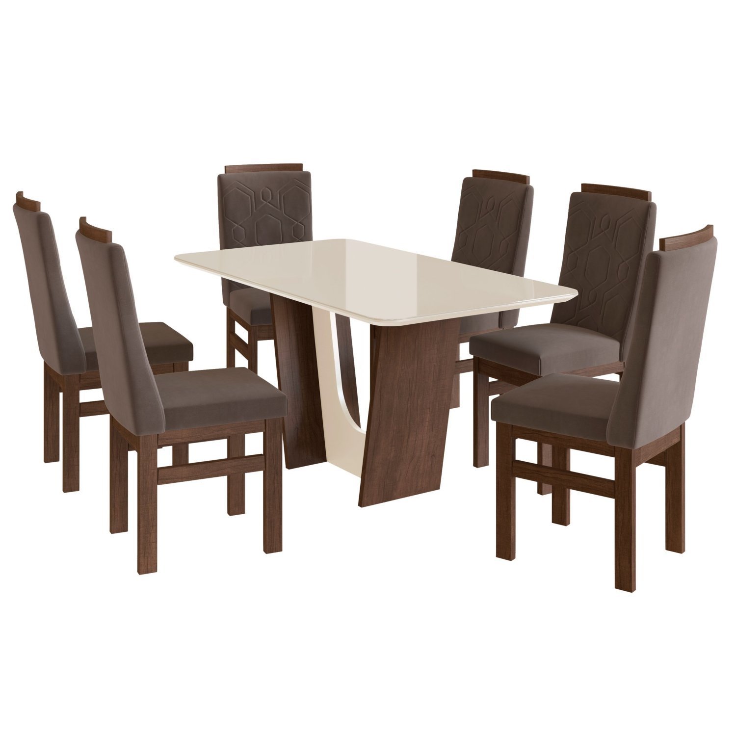 Conjunto Sala de Jantar Mesa 90x160cm T Vidro com 6 Cadeiras Madeira Maciça Tecido Joli - 2