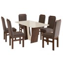 Ver imagem 2 de Conjunto Sala de Jantar Mesa 90x160cm T Vidro com 6 Cadeiras Madeira Maciça Tecido Joli Marrom/Tabaco/Off White