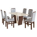Ver imagem 2 de Conjunto Sala de Jantar Mesa 90x160cm T Vidro com 6 Cadeiras Madeira Maciça Tecido Joli Marrom/Tabaco/Off White/Cinza