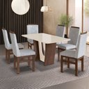 Ver imagem 1 de Conjunto Sala de Jantar Mesa 90x160cm T Vidro com 6 Cadeiras Madeira Maciça Tecido Joli Marrom/Tabaco/Off White/Cinza