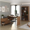 Ver imagem 1 de Conjunto com Escrivaninha em L Retrô 136x120cm e Estante para Livros 4 Prateleiras Yescasa Marrom/Nogal