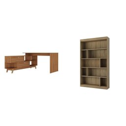 Kit 2 Peças com Escrivaninha em L Retrô 136x120cm e Estante 120cm para Livros 4 Prateleiras - 11