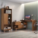 Ver imagem 1 de Conjunto de Escritório Escrivaninha em L 120x136cm 2 Portas e Estante 1 Porta Retrô Yescasa Marrom/Nogal
