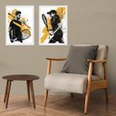 Ver imagem 2 de Kit 2 Quadros Gravuras Tenistas - Preto e Amarelo 45x34cm - com Vidro:moldura Branca