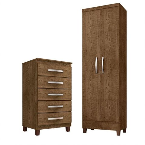 Kit Cômoda 5 Gavetas com Cairo 2 Portas Malbec