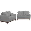 Ver imagem 1 de Kit Sofa Sena 2 e 3 Lugares Base de Madeira para Sala Hotel Linho Cinza