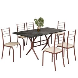 Conjunto Sala de Jantar Mesa Retangular 140x75cm Tampo Ardósia Indiana 6 Cadeiras Rio - 2