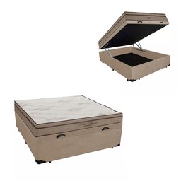 Cama Box Baú Casal Suede + Colchão Molas Ensacadas Pró Vida 73X138X188:Bege - 1