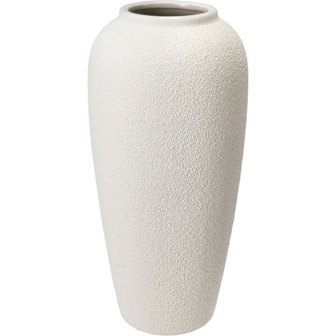 Vaso Decorativo de Cerâmica Marfim 38x18x18cm Enfeite Sala Mesa Estante Aparador