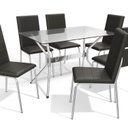 Ver imagem 3 de Conjunto para Sala de Jantar 1 Mesa Loire Tampo de Vidro Retangular 6 Cadeiras Amsterdã Preto/Cromado