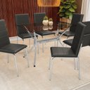 Ver imagem 1 de Conjunto para Sala de Jantar 1 Mesa Loire Tampo de Vidro Retangular 6 Cadeiras Amsterdã Preto/Cromado