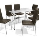 Ver imagem 3 de Conjunto para Sala de Jantar 1 Mesa Loire Tampo de Vidro Retangular 6 Cadeiras Amsterdã Marrom/Cromado