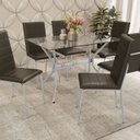 Ver imagem 1 de Conjunto para Sala de Jantar 1 Mesa Loire Tampo de Vidro Retangular 6 Cadeiras Amsterdã Marrom/Cromado