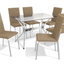 Ver imagem 3 de Conjunto para Sala de Jantar 1 Mesa Loire Tampo de Vidro Retangular 6 Cadeiras Amsterdã Marrom/Cromado/Capuccino