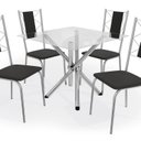Ver imagem 3 de Conjunto Mesa Volga Tampo de Vidro e 4 Cadeiras Lisboa Preto/Cromado