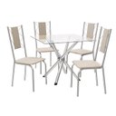 Ver imagem 3 de Conjunto Mesa Volga Tampo de Vidro e 4 Cadeiras Lisboa Bege/Cromado/Nude