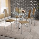 Ver imagem 1 de Conjunto Mesa Volga Tampo de Vidro e 4 Cadeiras Lisboa Marrom/Cromado/Capuccino