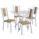 Ver imagem 3 de Conjunto Mesa Volga Tampo de Vidro e 4 Cadeiras Lisboa Marrom/Cromado/Capuccino
