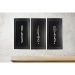 Quadro Talheres Espelhado Conj. 3 Pçs 20x40cm Make Laser