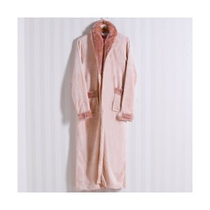 Roupão Longo Microfibra Flannel M Gola Punho Toque Pelo Coelho Nude - Tessi