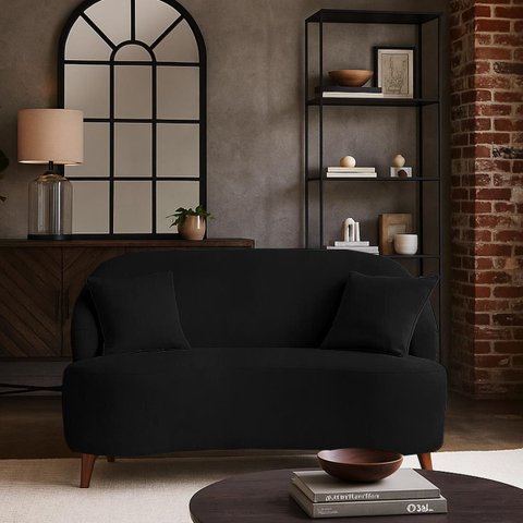 Sofá Orgânico Curvo 2 Lugares Feijão Suede Preto
