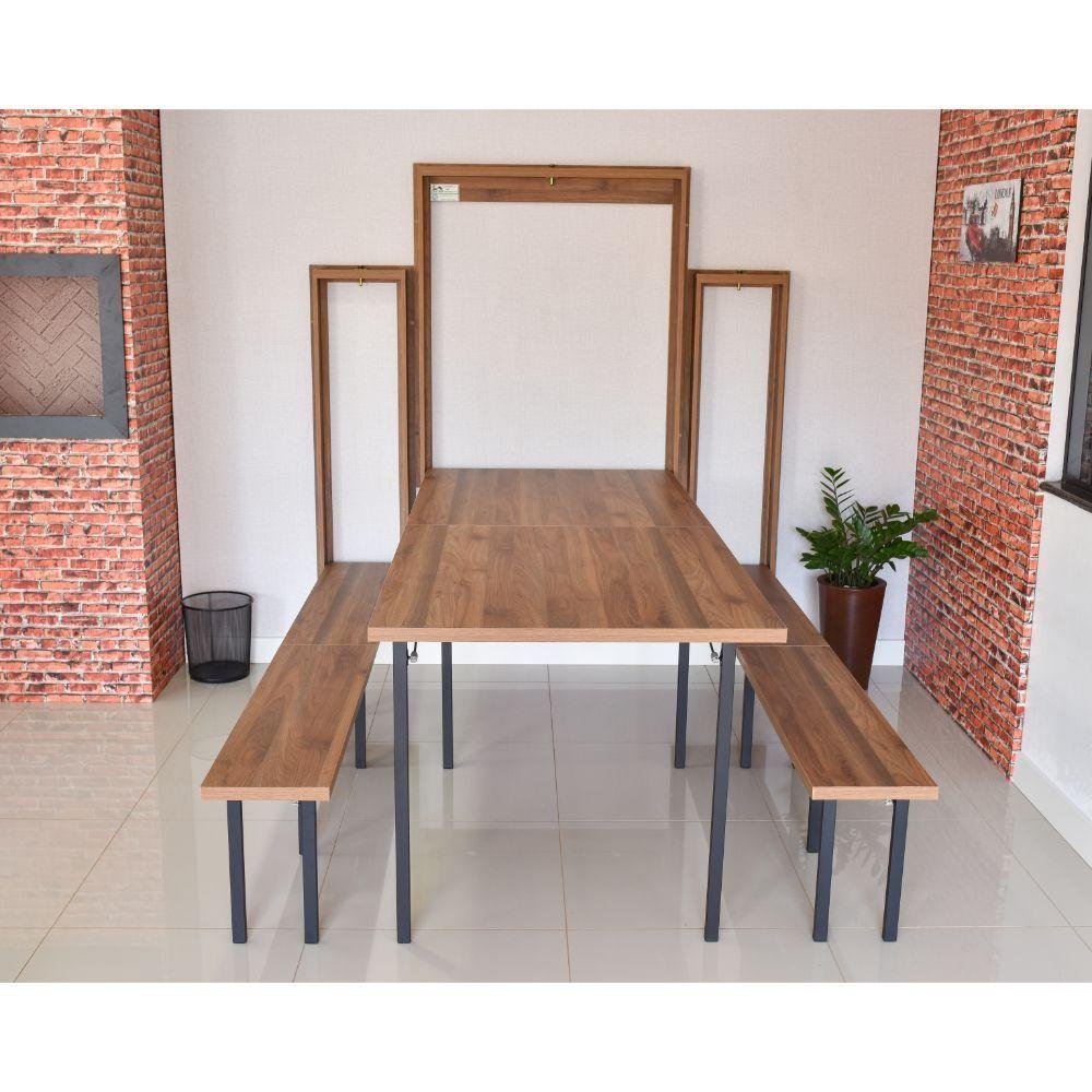 Kit Mesa Dobrável Retrátil Em Madeira 215x89 Com 02 Bancos | MadeiraMadeira