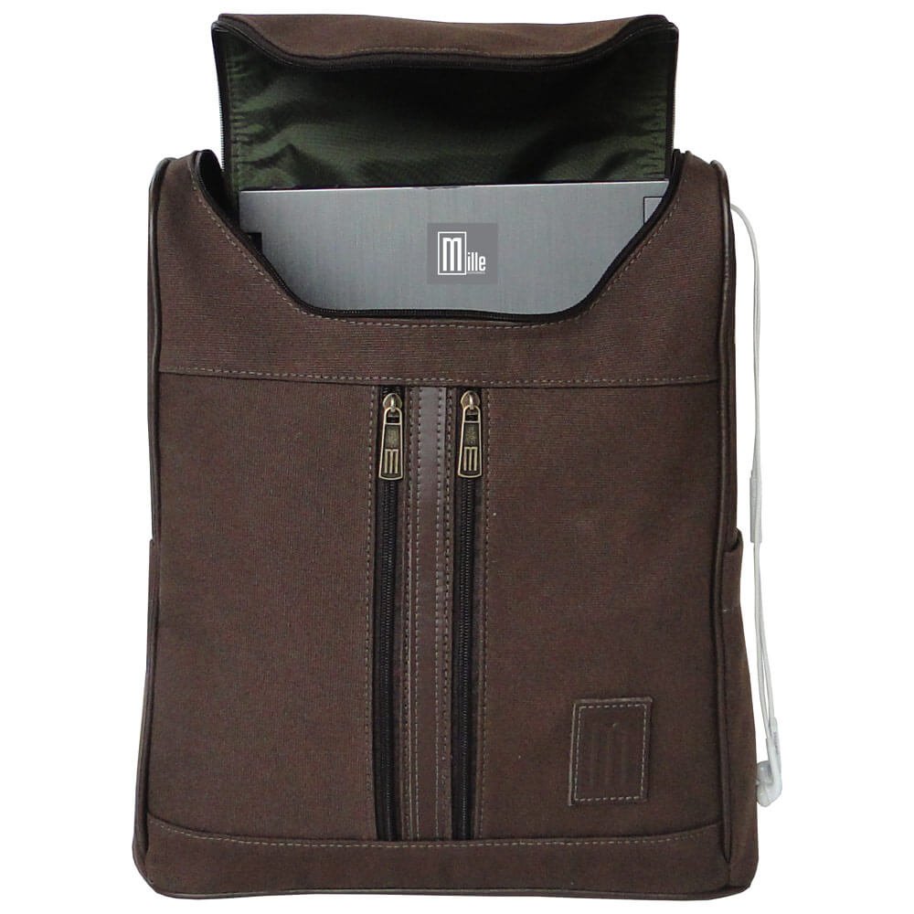 Mochila Para Notebook Executiva em Lona Trabalho Lazer Mille Premium Café - 4