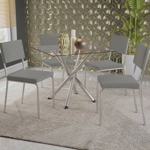 Conjunto Mesa Volga Tampo de Vidro e 4 Cadeiras Zaria