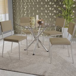 Conjunto Mesa Volga Tampo de Vidro e 4 Cadeiras Zaria - 1