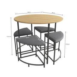 Mesa de Jantar Tampo MDP Redondo 4 Bancos Estofados - 3