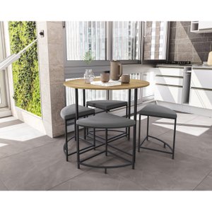 Mesa de Jantar Tampo MDP Redondo 4 Bancos Estofados