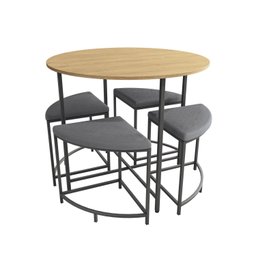 Mesa de Jantar Tampo MDP Redondo 4 Bancos Estofados - 2