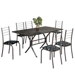 Conjunto Sala de Jantar Mesa Retangular 140x75cm Tampo Ardósia Indiana 6 Cadeiras Rio - 2