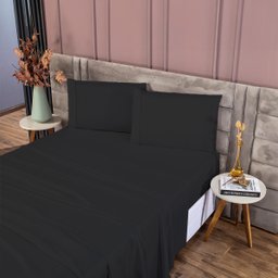 Kit Lençol Casal com Fronhas 400 Fios Percal 100% Toque Macio Cor:preto - 4