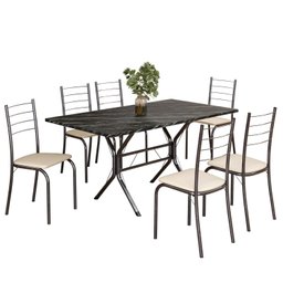 Conjunto Sala de Jantar Mesa Retangular 140x75cm Tampo Ardósia Indiana 6 Cadeiras Rio - 2